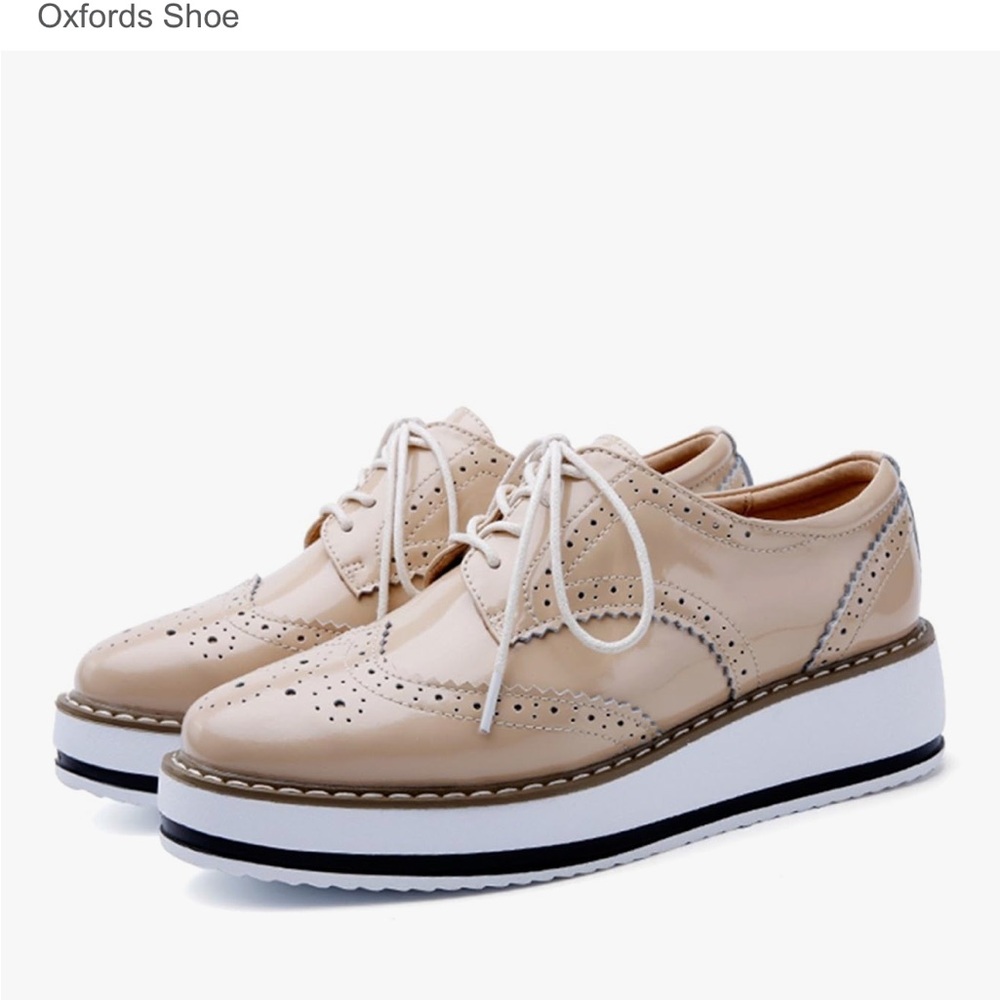 DADAWEN WING TIP OXFORD SHOES IN PATENT APRICOT TAN 42 9.5 - Picture 3 of 12